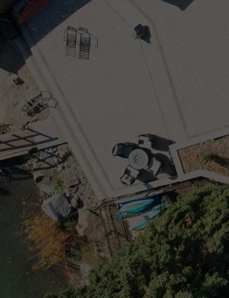Overhead of landscaped backyard patio mobile 1